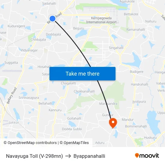 Navayuga Toll (V-298mn) to Byappanahalli map