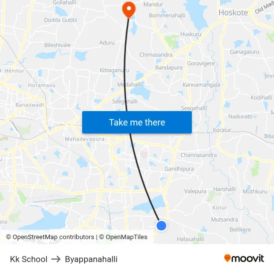 Kk School to Byappanahalli map