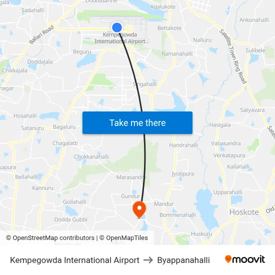 Kempegowda International Airport to Byappanahalli map