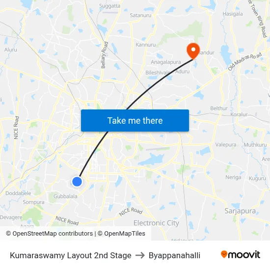 Kumaraswamy Layout 2nd Stage to Byappanahalli map
