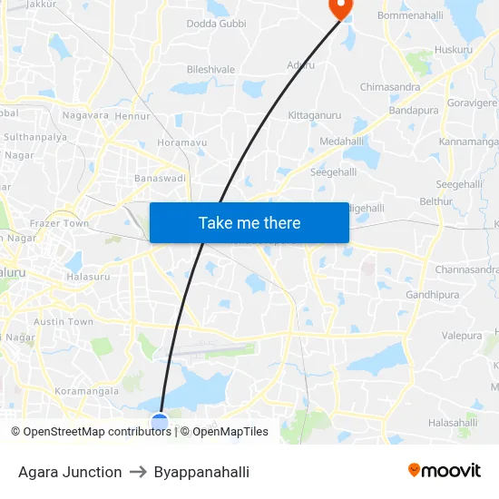 Agara Junction to Byappanahalli map