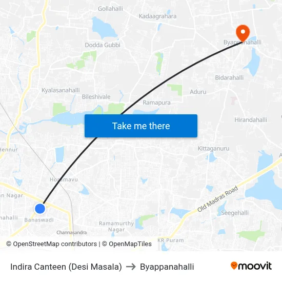 Indira Canteen (Desi Masala) to Byappanahalli map