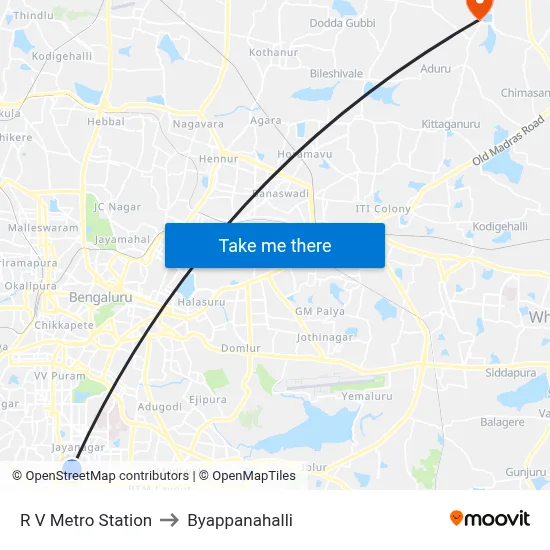 R V Metro Station to Byappanahalli map