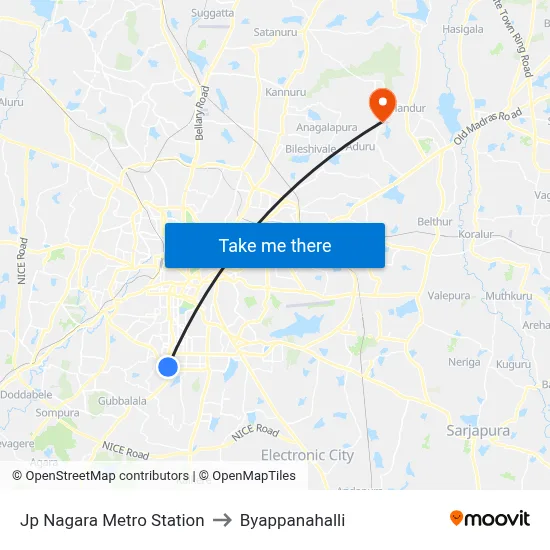 Jp Nagara Metro Station to Byappanahalli map