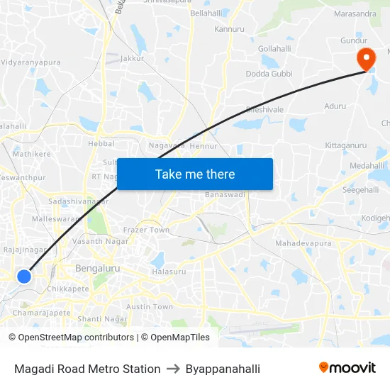 Magadi Road Metro Station to Byappanahalli map