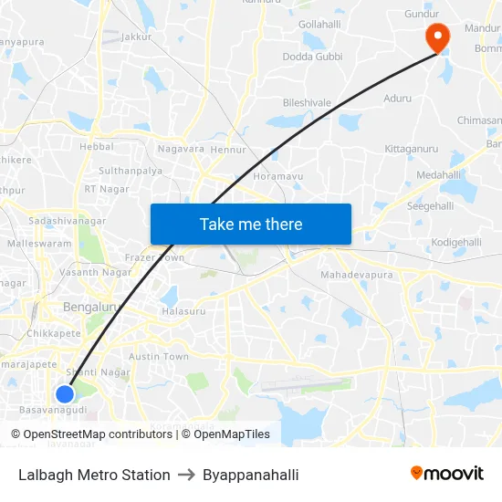 Lalbagh Metro Station to Byappanahalli map