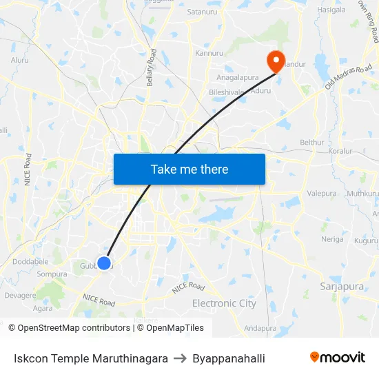 Iskcon Temple Maruthinagara to Byappanahalli map