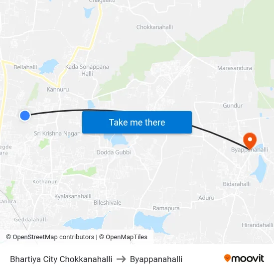 Bhartiya City Chokkanahalli to Byappanahalli map