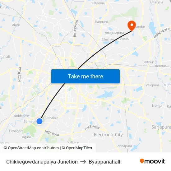 Chikkegowdanapalya Junction to Byappanahalli map
