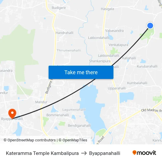 Kateramma Temple Kambalipura to Byappanahalli map