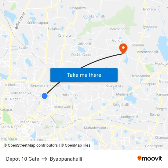 Depot-10 Gate to Byappanahalli map