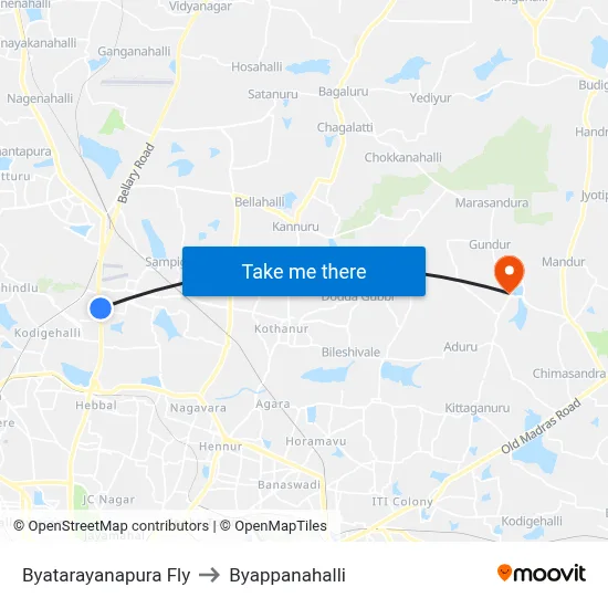Byatarayanapura Fly to Byappanahalli map