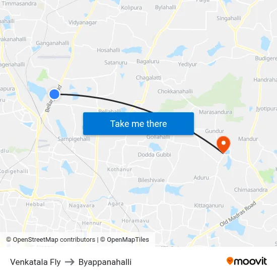 Venkatala Fly to Byappanahalli map