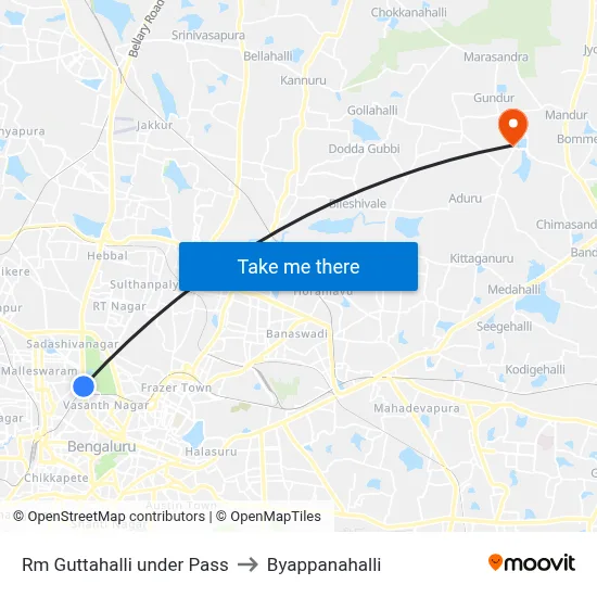Rm Guttahalli under Pass to Byappanahalli map