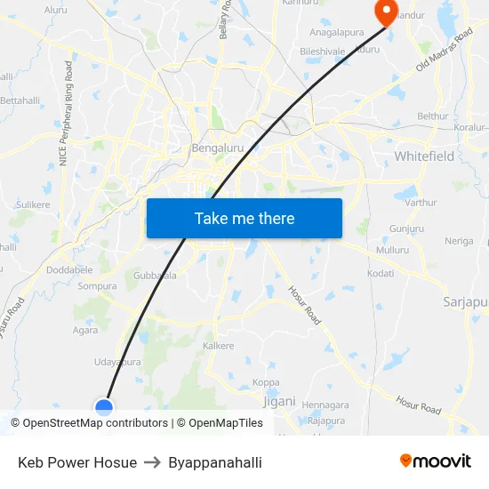 Keb Power Hosue to Byappanahalli map