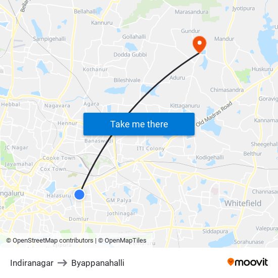 Indiranagar to Byappanahalli map