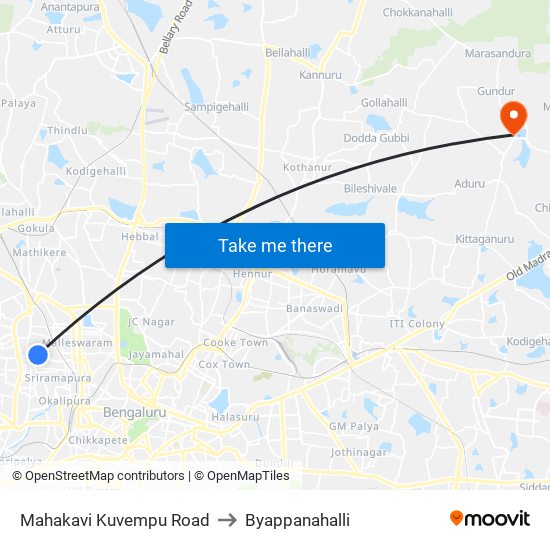 Mahakavi Kuvempu Road to Byappanahalli map