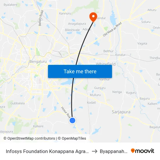 Infosys Foundation Konappana Agrahara to Byappanahalli map