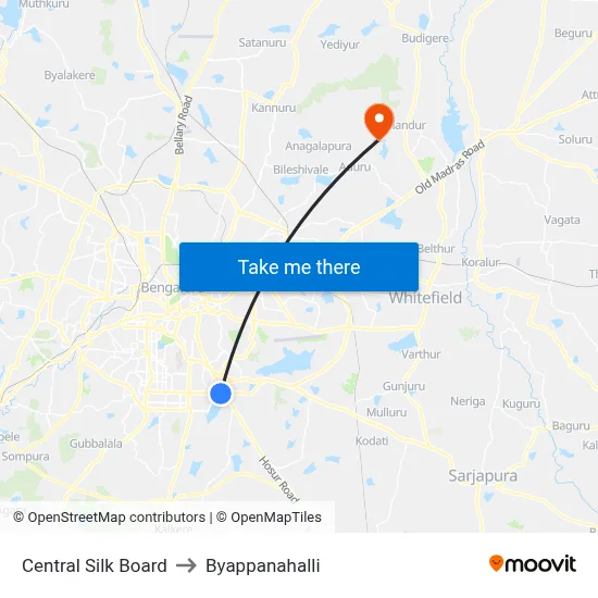 Central Silk Board to Byappanahalli map