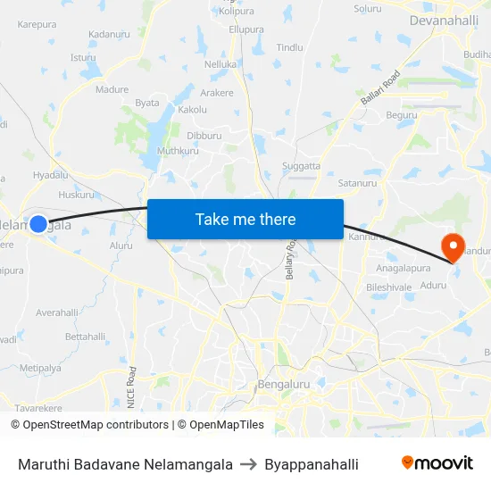 Maruthi Badavane Nelamangala to Byappanahalli map