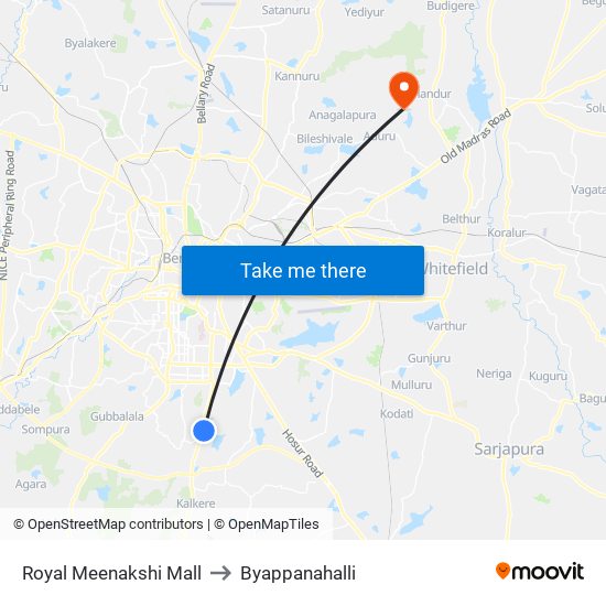 Royal Meenakshi Mall to Byappanahalli map