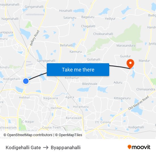 Kodigehalli Gate to Byappanahalli map