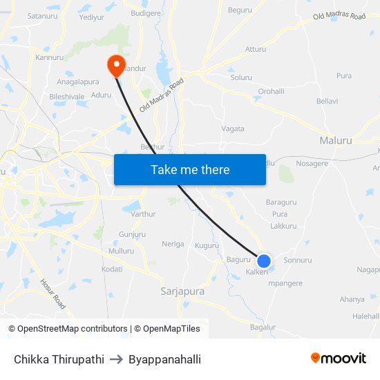 Chikka Thirupathi to Byappanahalli map