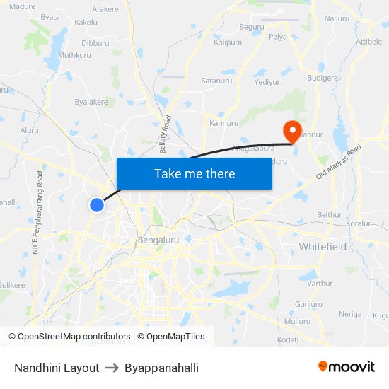 Nandhini Layout to Byappanahalli map