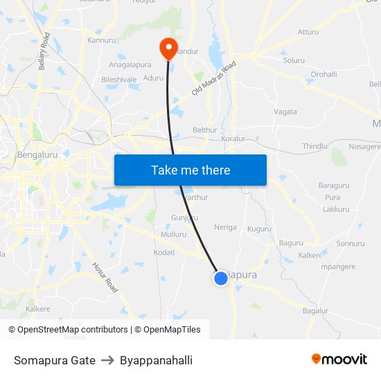 Somapura Gate to Byappanahalli map
