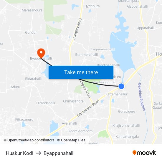 Huskur Kodi to Byappanahalli map