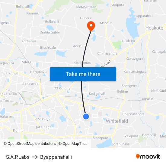 S.A.P.Labs to Byappanahalli map