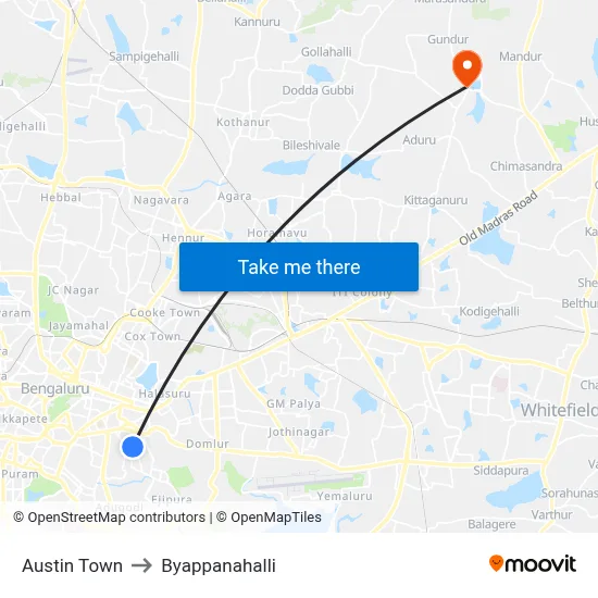 Austin Town to Byappanahalli map