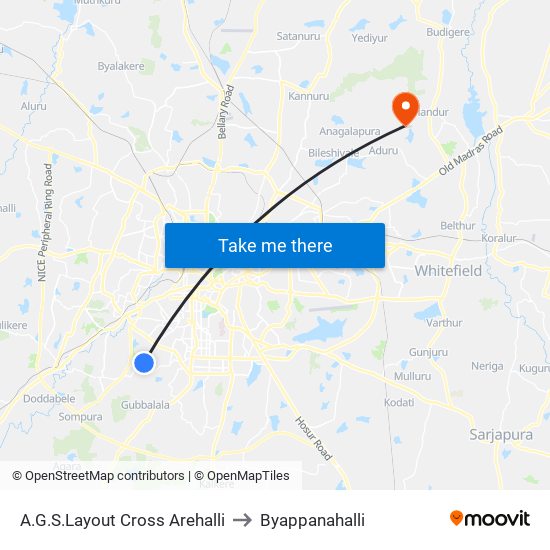A.G.S.Layout Cross Arehalli to Byappanahalli map