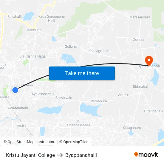 Kristu Jayanti College to Byappanahalli map