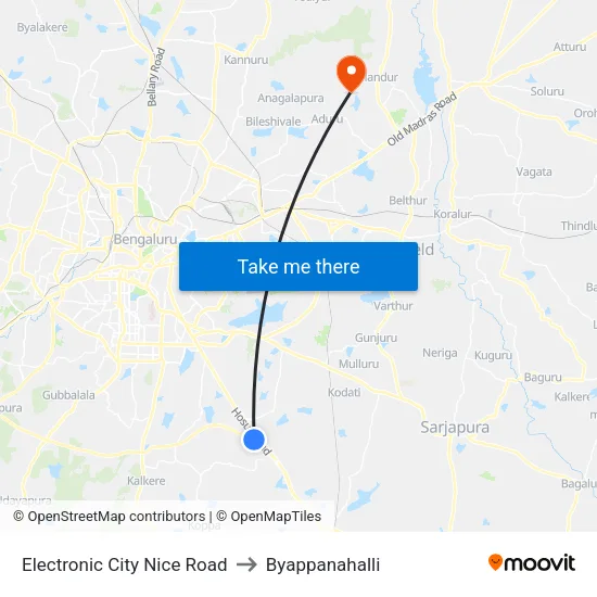 Electronic City Nice Road to Byappanahalli map
