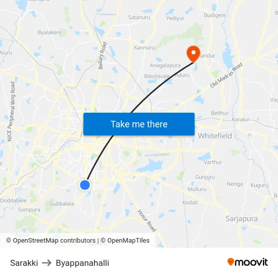 Sarakki to Byappanahalli map