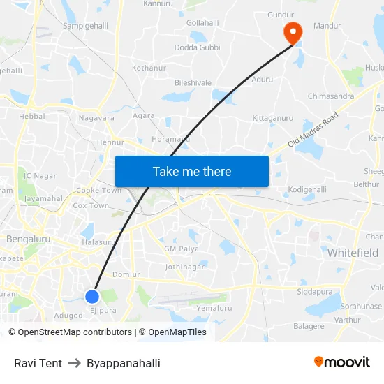 Ravi Tent to Byappanahalli map