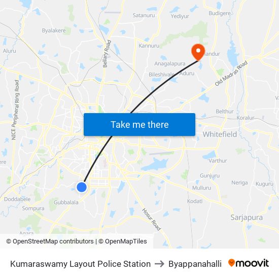 Kumaraswamy Layout Police Station to Byappanahalli map