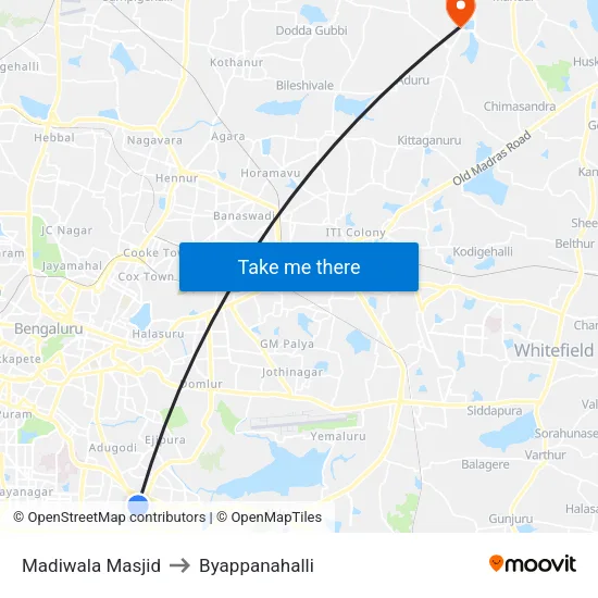 Madiwala Masjid to Byappanahalli map
