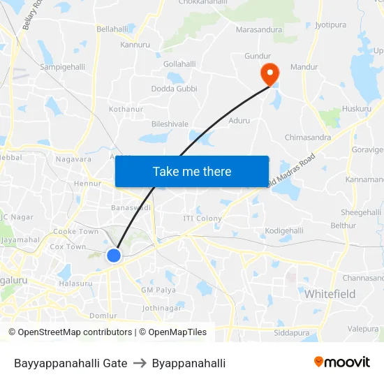 Bayyappanahalli Gate to Byappanahalli map