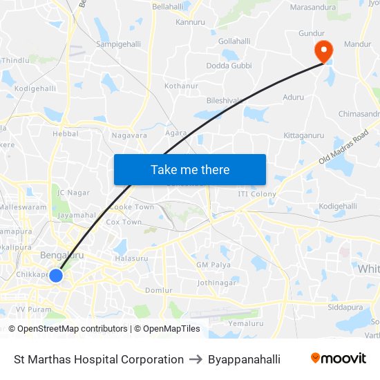 St Marthas Hospital Corporation to Byappanahalli map