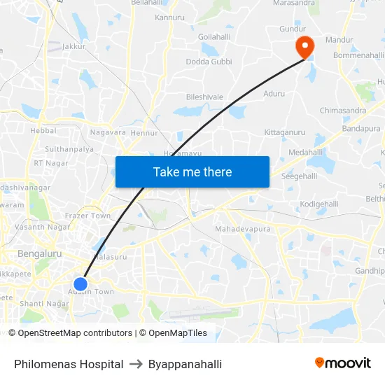 Philomenas Hospital to Byappanahalli map