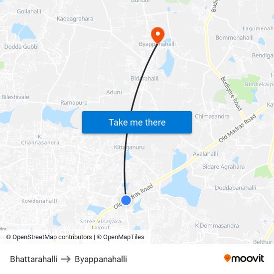 Bhattarahalli to Byappanahalli map