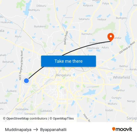 Muddinapalya to Byappanahalli map