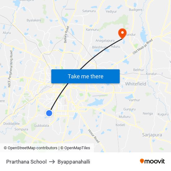 Prarthana School to Byappanahalli map