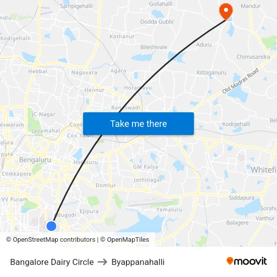 Bangalore Dairy Circle to Byappanahalli map