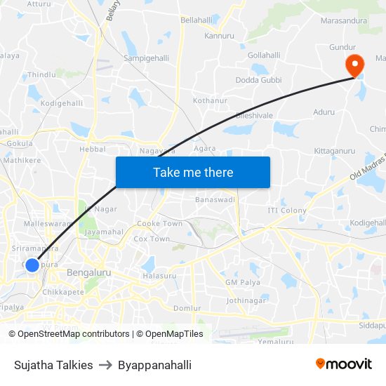 Sujatha Talkies to Byappanahalli map