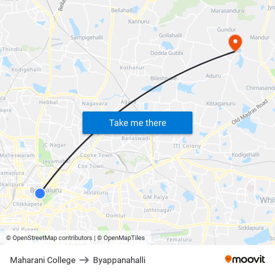 Maharani College to Byappanahalli map