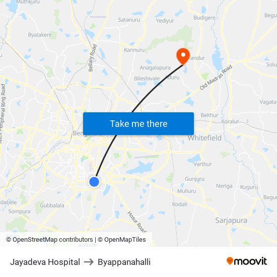 Jayadeva Hospital to Byappanahalli map