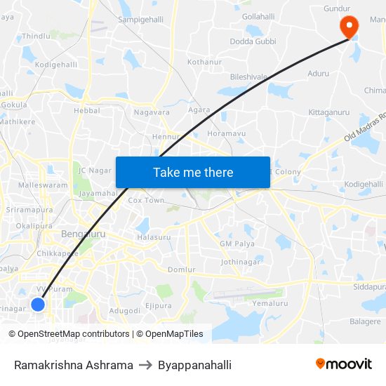 Ramakrishna Ashrama to Byappanahalli map